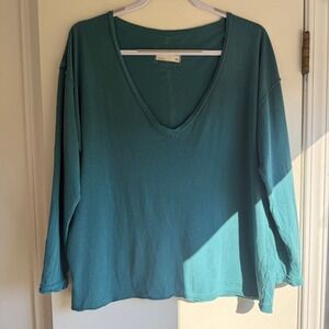 NWT WE THE FREE Oversized V Neck Long Sleeve Teal Cotton Tunic Shirt XS